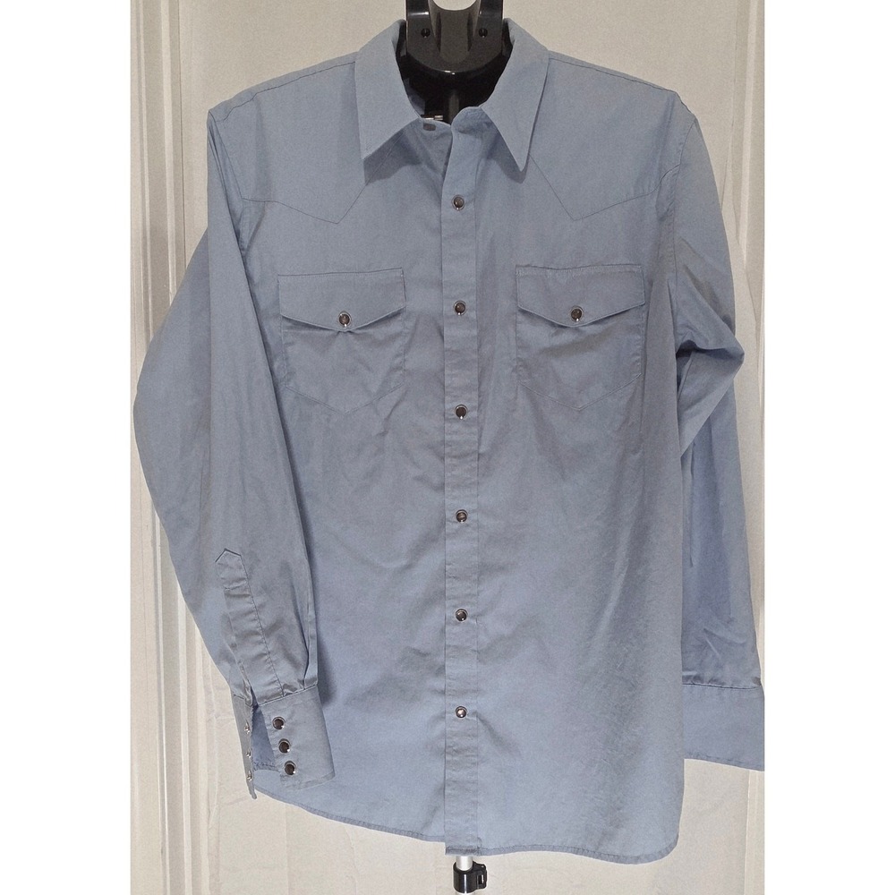 Gibson Trading Company Mens Blue Pearl Snap Western Shirt L